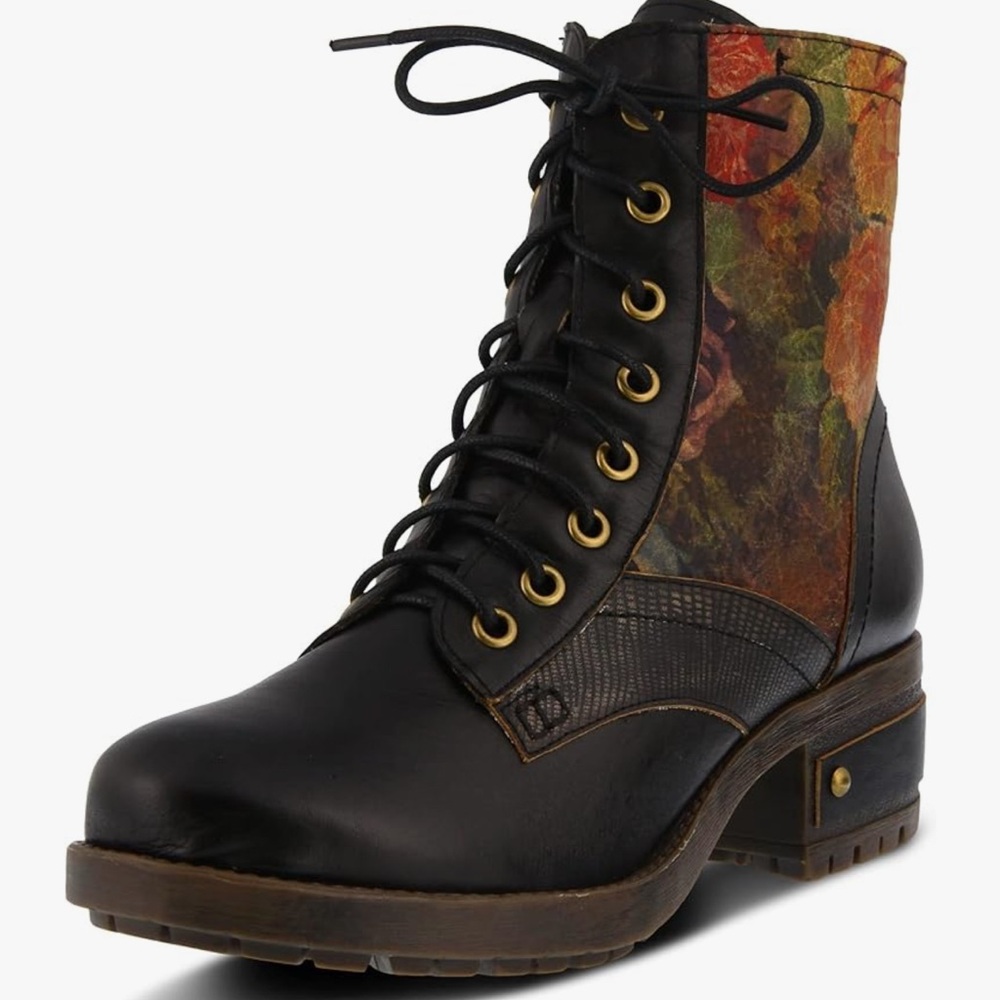 Nearly New L’artiste Spring Step Marty Black Boot Floral Size 38   7 - 7.5